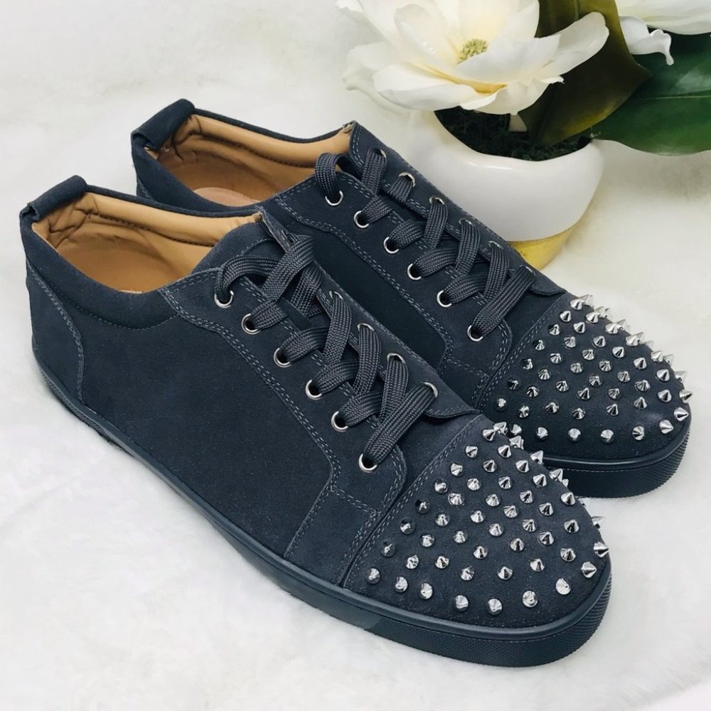 Suede & Spike Toe Fashion Sneakers, Cement - 46